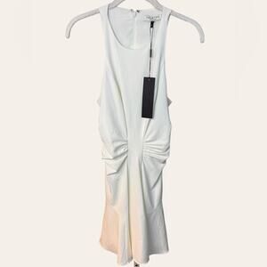NWT Halston Heritage White Sleeveless Ruched Panel Mini Dress 0